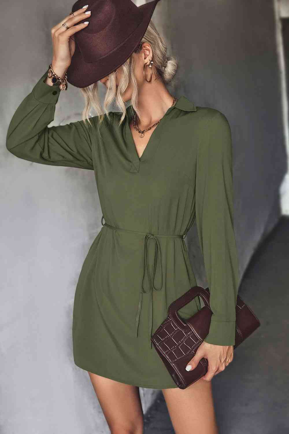 Collar High-Low Shirt Dress