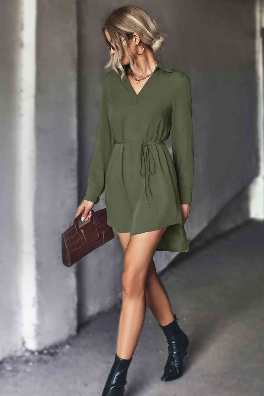 Collar High-Low Shirt Dress
