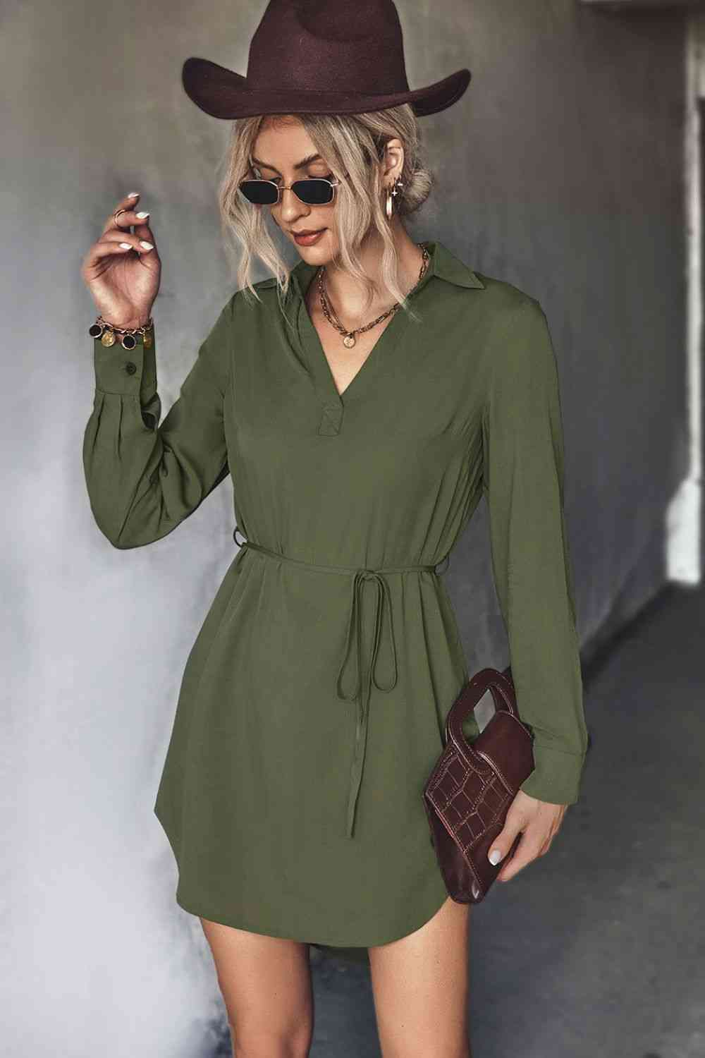 Collar High-Low Shirt Dress