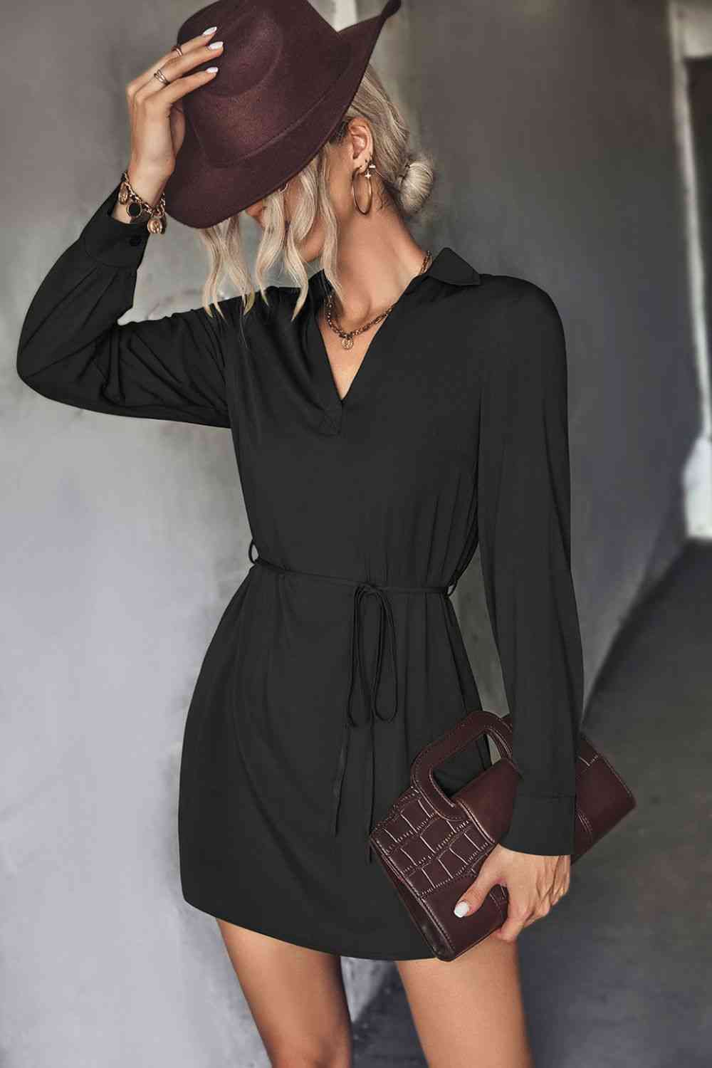 Collar High-Low Shirt Dress